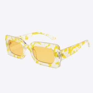 Tortoiseshell Rectangle Polycarbonate Sunglasses in Butter Yellow